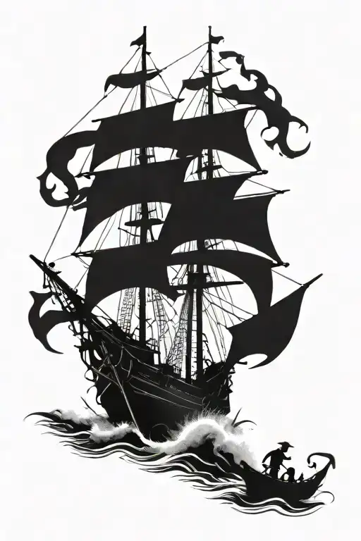 PIRATE SHIP AND DAVEY JONES tattoo design idea