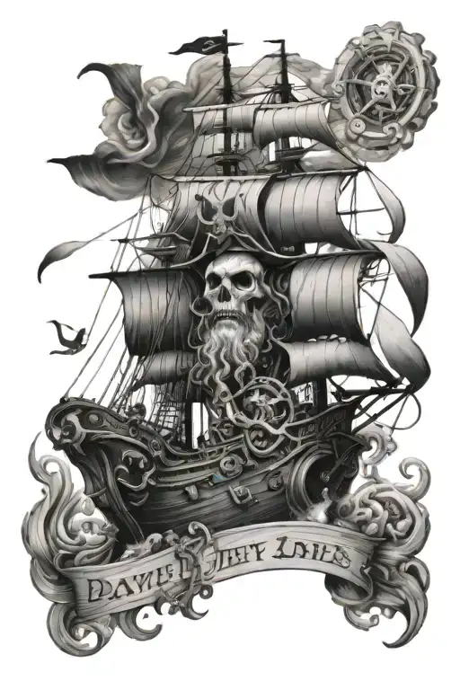 PIRATE SHIP AND DAVEY JONES tattoo design idea