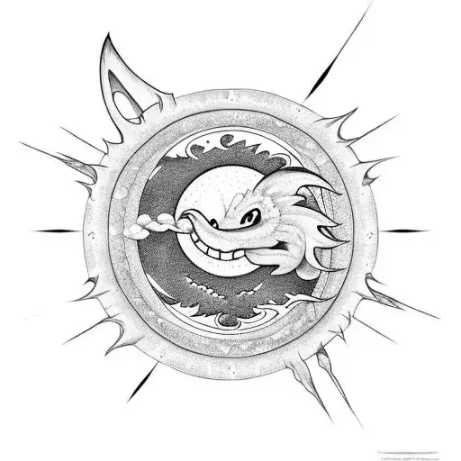 cute dragon with sun and moon tattoo design idea