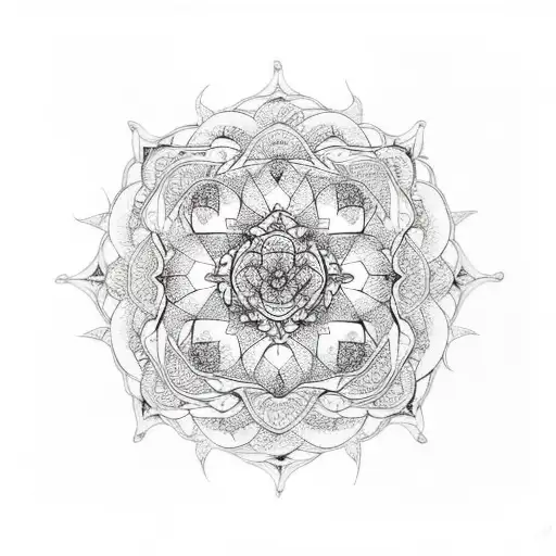 An intricate mandala design incorporating roses and thorns, representing balance and harmony tattoo design idea