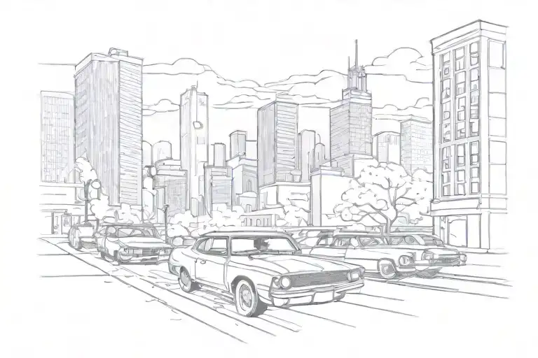 Chicago and Cars drifting in the background tattoo design idea