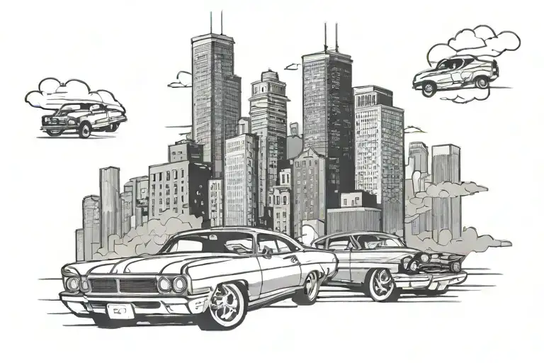 Chicago and Cars drifting in the background tattoo design idea