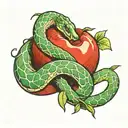 green snake coiled around arm biting into a red apple  tattoo design idea