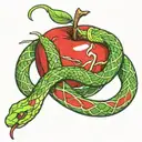 green snake coiled around arm biting into a red apple  tattoo design idea