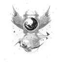 Bow and arrow, fire, wings, planets, geometric shapes  tattoo design idea