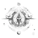 Bow and arrow, fire, wings, planets, geometric shapes  tattoo design idea