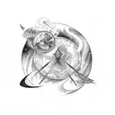 Bow and arrow, fire, wings, planets, geometric shapes  tattoo design idea