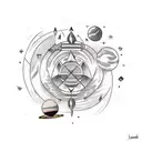 Bow and arrow, fire, planets, geometric shapes  tattoo design idea