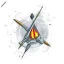 Bow and arrow, fire, planets, geometric shapes  tattoo design idea