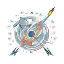 Bow and arrow, fire, planets, geometric shapes  tattoo design idea