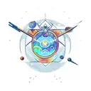 Bow and arrow, fire, planets, geometric shapes  tattoo design idea