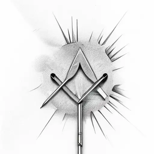 a sewing needle writing the letter M tattoo design idea