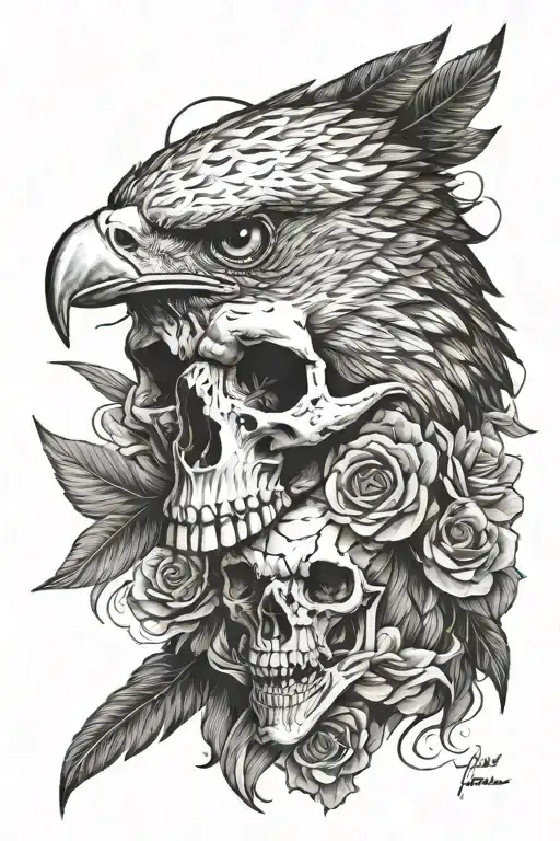 Hawk, Skull Mysterious tattoo design idea