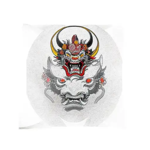 Hannya mask, and cerezo flowers in the background tattoo design idea