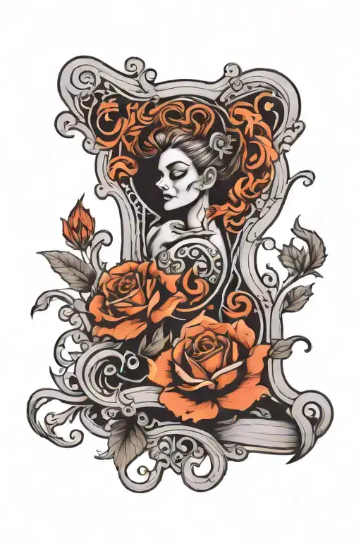 paper scroll twining around a silouette tattoo design idea