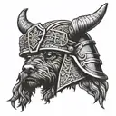 Black cockapoo wearing viking helmet  tattoo design idea