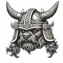 Black cockapoo wearing viking helmet  tattoo design idea