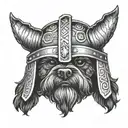 Black cockapoo wearing viking helmet  tattoo design idea