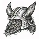 Black cockapoo wearing viking helmet  tattoo design idea