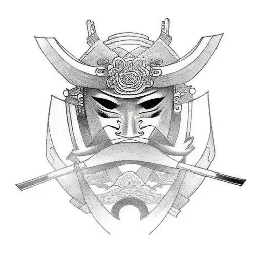 female samurai with mask tattoo design idea