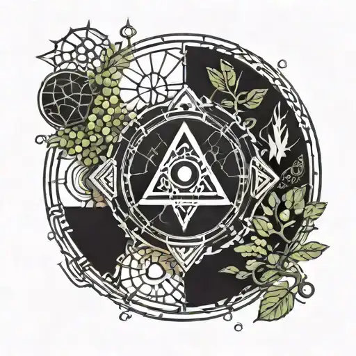 Druid symbols with nature, berries, clan symbols tattoo design idea
