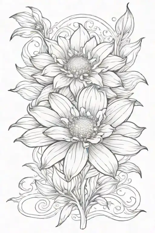 fire flames rising to daisy flower blooming tattoo design idea