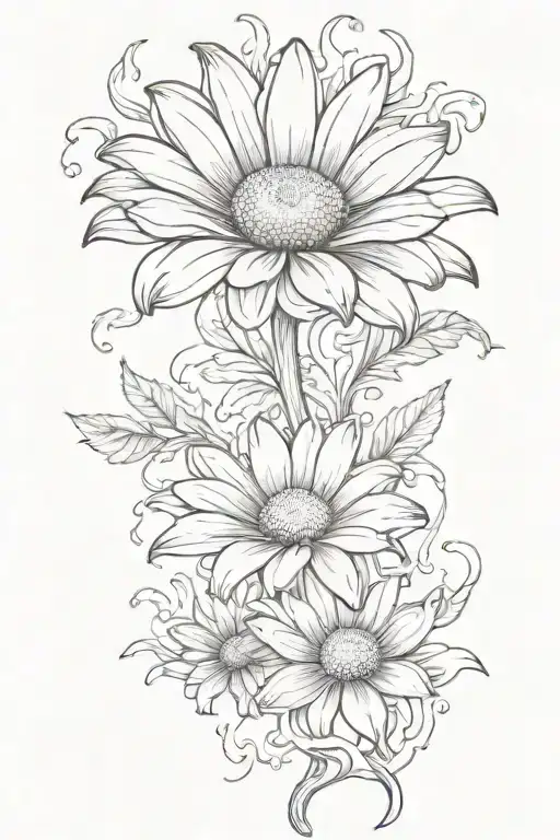 fire flames rising to daisy flower blooming tattoo design idea