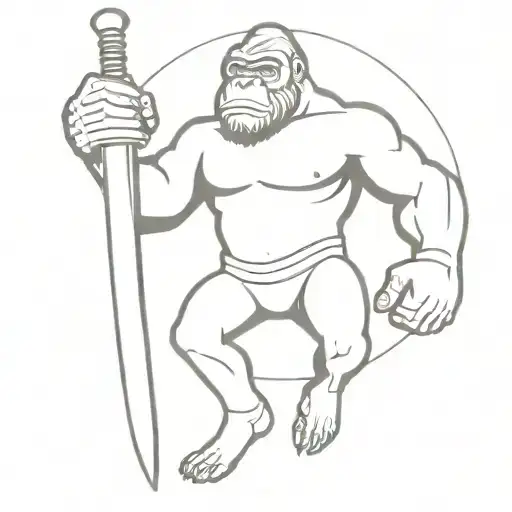 A minimalist tattoo of a silhouette of King Kong climbing a samurai sword, combining your favorite things in a unique and creative way tattoo design idea