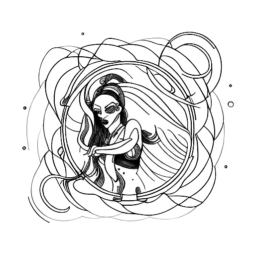 a Siren woman driving four globes in a circular motion forward tattoo design idea