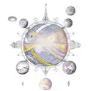 a gothic empress taking forward four globes, each of which signifies a universe tattoo design idea