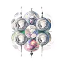 a gothic empress taking forward four globes, each of which signifies a universe tattoo design idea
