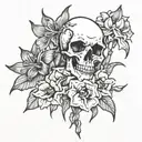 skeleton hands with gladiolus, dahlia, and daylily tattoo design idea