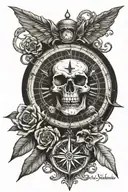 compass and skull   tattoo design idea