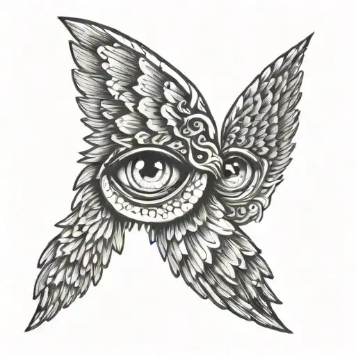 Angel wings with an eye inside tattoo design idea