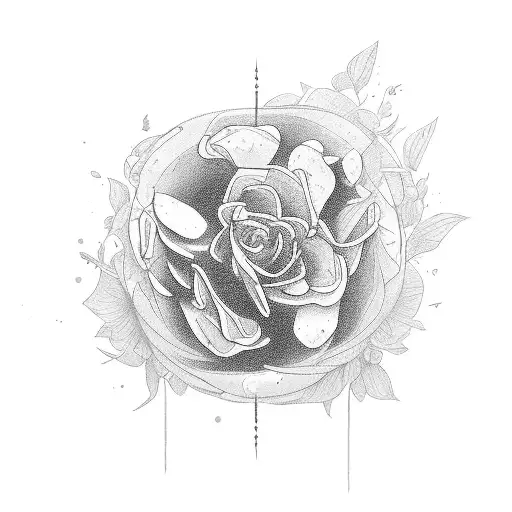 a singular sketoton hand poking out of the group, the hand is halding flowers tattoo design idea