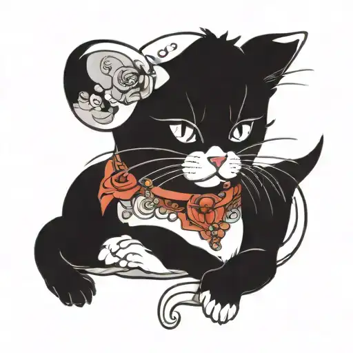 black and White cat sitting tattoo design idea