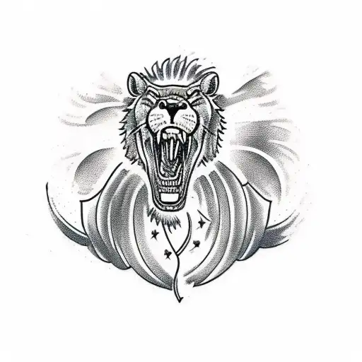 A traditional-style tattoo of a roaring lion wearing a Lewis Hamilton-inspired racing helmet tattoo design idea