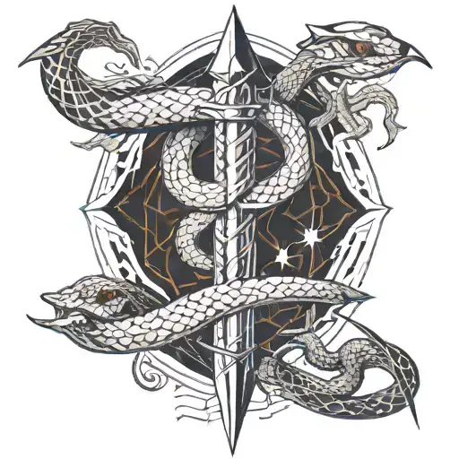 snake, sword, lightning storm tattoo design idea