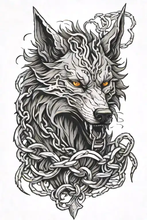 fenrir breaking chains tattoo design idea