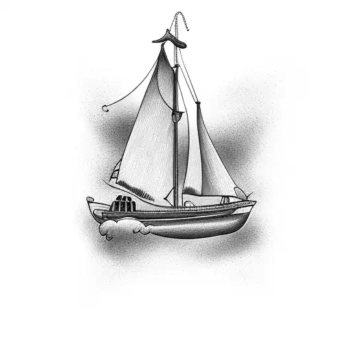 woman's ribcage tattoo of a boat a siren and an island tattoo design idea