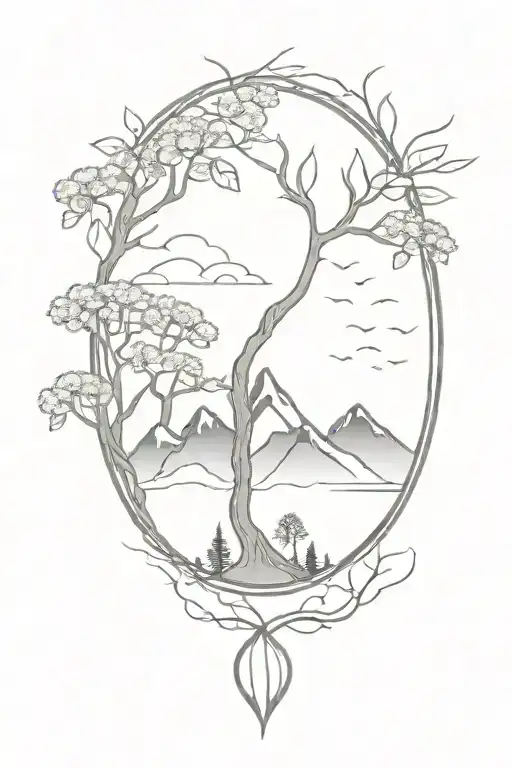 tree of life, love, adventure mountains perspective change tattoo design idea