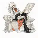 albino girl in tall boots and ripped black pants with a ribbon belt and a dress shirt with tie undone  tattoo design idea