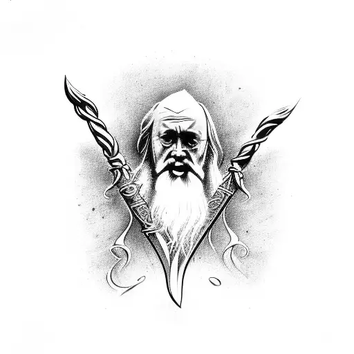 A detailed representation of the Elder Wand with Dumbledore's name engraved on it tattoo design idea