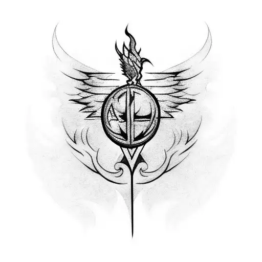 A blackwork tattoo of the Elder Wand entwined with a phoenix feather, representing Dumbledore's connection to Fawkes tattoo design idea