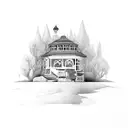 pool house by the backseat lovers tattoo design idea