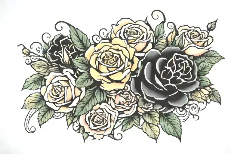 floral arrangements with roses blooming tattoo design idea