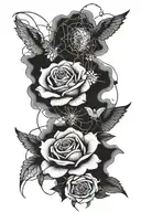 rose with angel clouds and spider with web design tattoo design idea