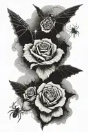 rose with angel clouds and spider with web design tattoo design idea