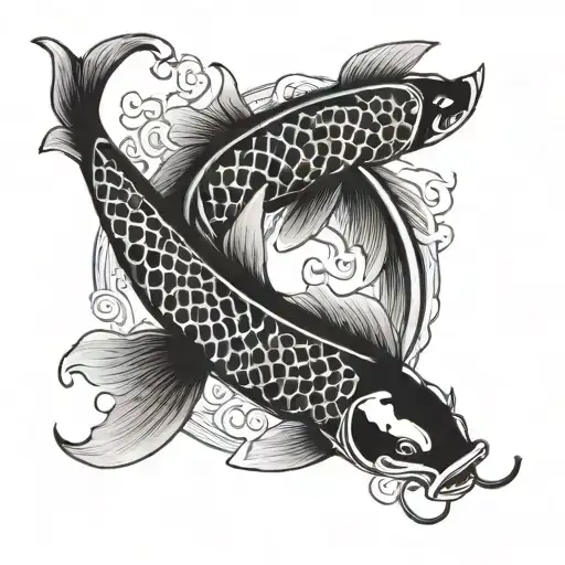 2 koi fish circling a circular traditional chinese name seal tattoo design idea