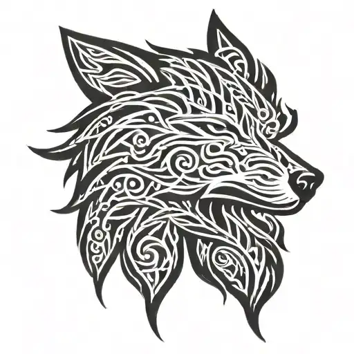 Howling wolf made from vines and leaves. Korean and Celtic influences. tattoo design idea